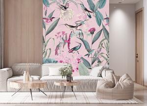 Gario Fotótapéta Madarak és levelek rózsaszín háttéren - Andrea Haase Anyag: Vlies, Méret: 100 x 140 cm