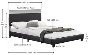 Kárpitozott ágy ,,Barcelona" 160 x 200 cm - fekete
