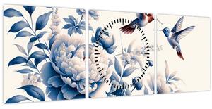 Kép - Kolibrik a virág felett (órával) (90x30 cm)