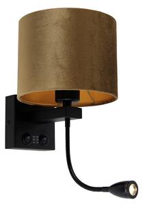 Fali lámpa fekete, bronz bársony árnyékkal, 18 cm - Brescia