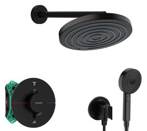 Hansgrohe - Zuhanyszett termosztáttal, rejtett, testtel, átmérő 26 cm, 3 fúvókával, fekete szőnyeggel SANI21HHH402