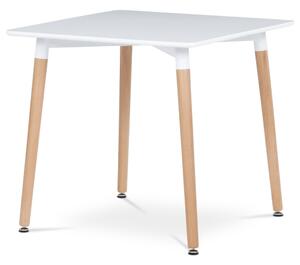 Jídelní stůl 80x80x74 cm, MDF / kovová kostrukce - bílý matný lak, dřevěné nohy