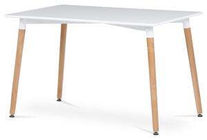 Étkezőasztal 120x80x74 cm, MDF / fém keret - fehér matt lakk, fa lábak