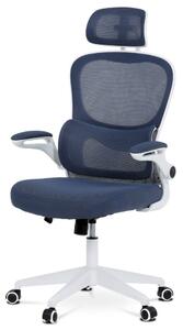 Irodai szék, kék hálós felület, fehér műanyag kombináció, műanyag kereszt, padlókímélő görgők KA-Y337