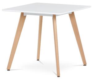 Jídelní stůl 80x80x74 cm, MDF, bílý matný lak, masiv buk