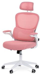 Irodai szék, rózsaszín hálós felület, fehér műanyag kombináció, műanyag kereszt, padlókímélő görgők KA-Y337