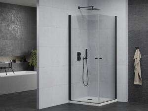Mexen Pretoria Duo, zuhanykabin 2-szárnyú ajtókkal 70 (ajtók) x 70 (ajtók) cm, 6mm átlátszó üveg, fekete profil + zuhanytálca, 852-070-070-70-02-4010B