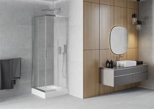 Mexen Rio, négyzet alakú zuhanykabin tolóajtóval 70 x 70 cm, 5mm átlátszó üveg, króm profil + fehér magas zuhanytálca Rio, 860-070-070-01-00-4510