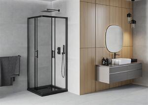 Mexen Rio, négyzet alakú zuhanykabin tolóajtóval 80 x 80 cm, 5mm átlátszó üveg, fekete profil + fekete zuhanytálca, 860-080-080-70-00-4070B