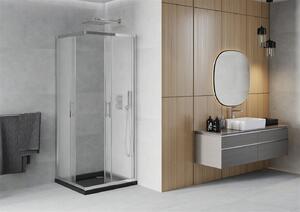 Mexen Rio, négyzet alakú zuhanykabin tolóajtóval 80 x 80 cm, 5mm szürke üveg, króm profil + fekete Rio zuhanytálca, 860-080-080-01-30-4070