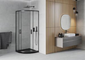 Mexen Rio, negyed kör alakú zuhanykabin tolóajtóval 70 x 70 cm, 5mm átlátszó üveg, fekete profil + fekete zuhanytálca, 863-070-070-70-00-4170B
