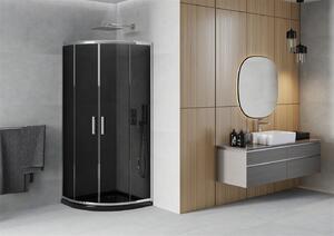 Mexen Rio, negyed kör alakú zuhanykabin tolóajtóval 70 x 70 cm, 5mm szürke üveg, króm profil + fekete zuhanytál, 863-070-070-01-40-4170