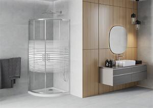 Mexen Rio, negyed kerek zuhanykabin tolóajtóval 80 x 80 cm, 5mm átlátszó üveg / csíkok, króm profil + fehér zuhanytálcák, 863-080-080-01-20-4110