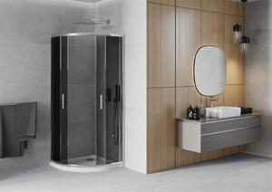 Mexen Rio, negyed kerek zuhanykabin tolóajtóval 80 x 80 cm, 5mm szürke üveg, króm profil + fehér zuhanytálca, 863-080-080-01-40-4110