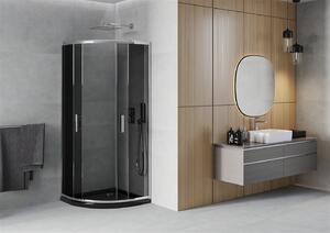 Mexen Rio, negyed kör alakú zuhanykabin tolóajtóval 70 x 70 cm, 5mm szürke üveg, króm profil + fekete zuhanytál, 863-070-070-01-40-4170