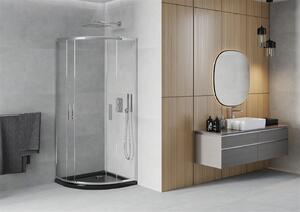 Mexen Rio, negyed kerek zuhanykabin tolóajtóval 70 x 70 cm, 5mm átlátszó üveg, króm profil + fekete zuhanytálca, 863-070-070-01-00-4170