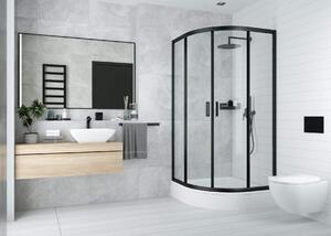 Deante Funkia, negyed kerek zuhanykabin tolóajtóval 80x80 cm, magasság 185 cm, 5 mm átlátszó üveg, fekete profil, KYP_N52K