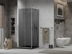 Mexen Lima, zuhanykabin 90 (ajtó) x 90 (fal) cm, 6mm szürke üveg, króm profil + SLIM fekete zuhanytálca 5cm króm szifonnal, 856-090-090-01-40-4070