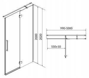 Cersanit Crea, nyíló csuklós ajtó 100X200 cm (jobbra), 8mm átlátszó üveg, króm profil, S159-002