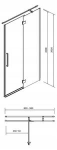 Cersanit Crea, nyílásra nyíló szárnyas ajtó 90x200 cm (jobbra), 8mm átlátszó üveg, króm profil, S159-006