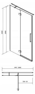 Cersanit Crea, nyíló csuklós ajtó 100X200 cm (balra), 8mm átlátszó üveg, króm profil, S159-001