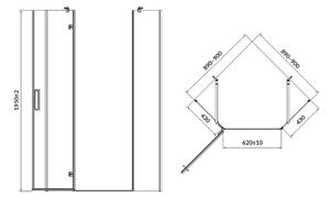 Cersanit Jota, 5 karbon zuhanykabin 90x90x195 cm, bal ajtó, 6mm átlátszó üveg, króm profil, S160-014