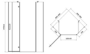 Cersanit Jota, 5 karbon zuhanykabin 90x90x195 cm, bal ajtó, 6mm átlátszó üveg, fekete profil, S160-016