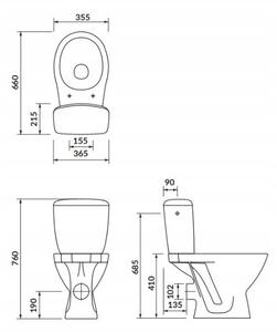 Cersanit Cascade, kombi WC öblítéssel 3 / 6l, vízszintes hulladék + ülőke polipropilénnel, fehér, K100-206