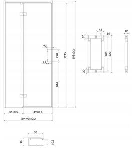 Cersanit Larga, nyíló szárnyas ajtó 90x195cm, balos kivitel, 6mm átlátszó üveg, króm profil, S932-120