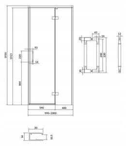 Cersanit Larga, nyíló szárnyas ajtó 100x195cm, jobbos kivitel, 6mm átlátszó üveg, króm profil, S932-117