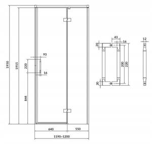 Cersanit Larga, nyílásra nyíló szárnyas ajtó 120x195cm, jobbos kivitel, 6mm átlátszó üveg, króm profil, S932-118