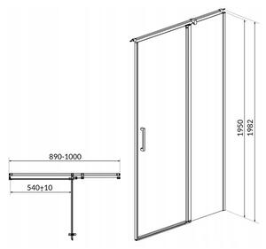 Cersanit Moduo - Niche ajtó / Zuhanyajtó, jobb, 90x195cm, króm profil-átlátszó üveg, S162-006