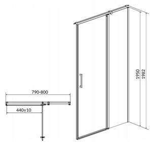 Cersanit Moduo - Niche ajtó / Zuhanyajtó, jobb, 80x195cm, króm profil-átlátszó üveg, S162-004