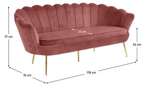 KONDELA Luxus heverő, 3-as ülés, rózsaszín Velvet szövet/króm arany, Art-deco stílus, NOBLIN