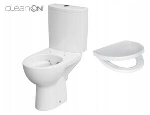 Cersanit Parva CleanOn, kombi WC öblítéssel 3 / 5l, vízszintes lefolyó, vízellátás oldalról és antibakteriális ülőke hőre keményedő, fehér, K27-063
