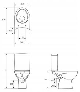 Cersanit Parva CleanOn, kombi WC öblítéssel 3 / 5l WC ülőke nélkül, fehér, K27-062