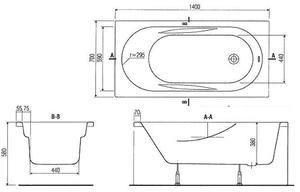 Cersanit fürdőkád MITO RED CW 140x70cm + lábak, TS301-003