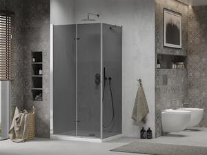 Mexen Lima, zuhanykabin összecsukható ajtóval 80 (ajtó) x 70 (fal) cm, 6mm szürke üveg, króm profil + vékony zuhanytálca fehér + króm szifon, 856-080-070-01-40-4010