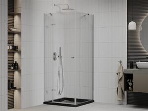 Mexen Roma, zuhanykabin csuklós ajtóval 80 (ajtó) x 80 (fal) cm, 6mm átlátszó üveg, króm profil + vékony zuhanytálca fekete + króm szifon, 854-080-080-01-00-4070