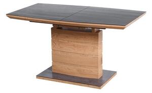 Asztal Houston 1120, Sötétszürke, Arany tölgy, 77x80x140cm, Hosszabbíthatóság, Közepes sűrűségű farostlemez, Természetes fa furnér, Edzett üveg