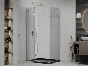 Mexen Roma, zuhanykabin csuklós ajtóval 100 (ajtó) x 80 (fal) cm, 6mm átlátszó üveg, króm profil + vékony zuhanytálca fekete + króm szifon, 854-100-080-01-00-4070