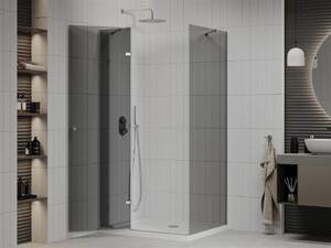 Mexen Roma, zuhanykabin csuklós ajtóval 100 (ajtó) x 70 (fal) cm, 6mm szürke üveg, króm profil + vékony zuhanytálca fehér + króm szifon, 854-100-070-01-40-4010
