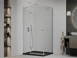 Mexen Roma, zuhanykabin csuklós ajtóval 100 (ajtó) x 80 (fal) cm, 6mm átlátszó üveg, króm profil + vékony zuhanytálca fekete + króm szifon, 854-100-080-01-00-4070