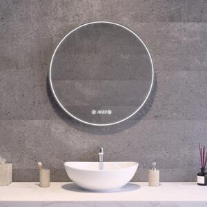 Kerek LED tükör inox kerettel Ø60cm | Páramentesítő - Óra - Fényerő + színhőfok állítás | Welland Luxury-Line G784