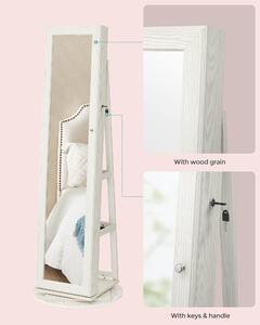 Álló ékszeres szekrény, tükörrel, polcokkal, zárható, fehér 162x55x55cm