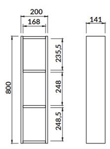Cersanit Moduo, magasra nyíló függő szekrény modulárisan 80x20x14 cm, tölgy, K116-023