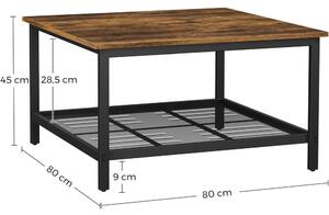 Négyzet alakú dohányzóasztal, rusztikus barna 80x80x45cm