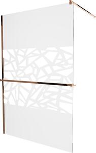 Mexen Kioto +, zuhanyparaván polccal és törölközőtartóval 140 x 200 cm, 8mm átlátszó üvegmintás fehér, rózsa arany profil, 800-140-121-60-85