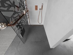 Mexen Kioto +, zuhanyparaván polccal és törölközőtartóval 70 x 200 cm, 8mm átlátszó üvegmintás fehér, rózsa arany profil, 800-070-121-60-85