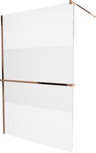 Mexen Kioto +, zuhany paraván polccal és törölközőtartóval 80 x 200 cm, 8mm átlátszó üveg fagyminta, rózsaszín arany profil, 800-080-121-60-35